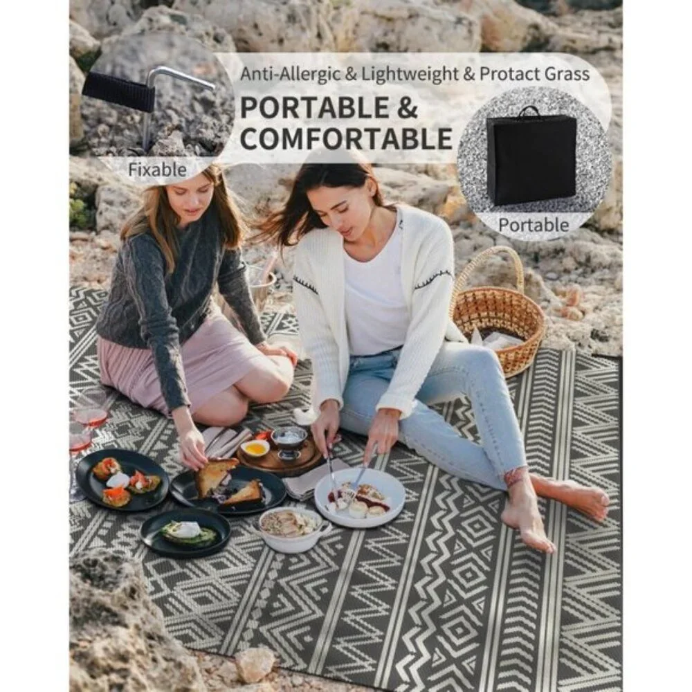 New 6x9 Waterproof Outdoor Rug, Reversible Boho Plastic Straw Patio Carpet